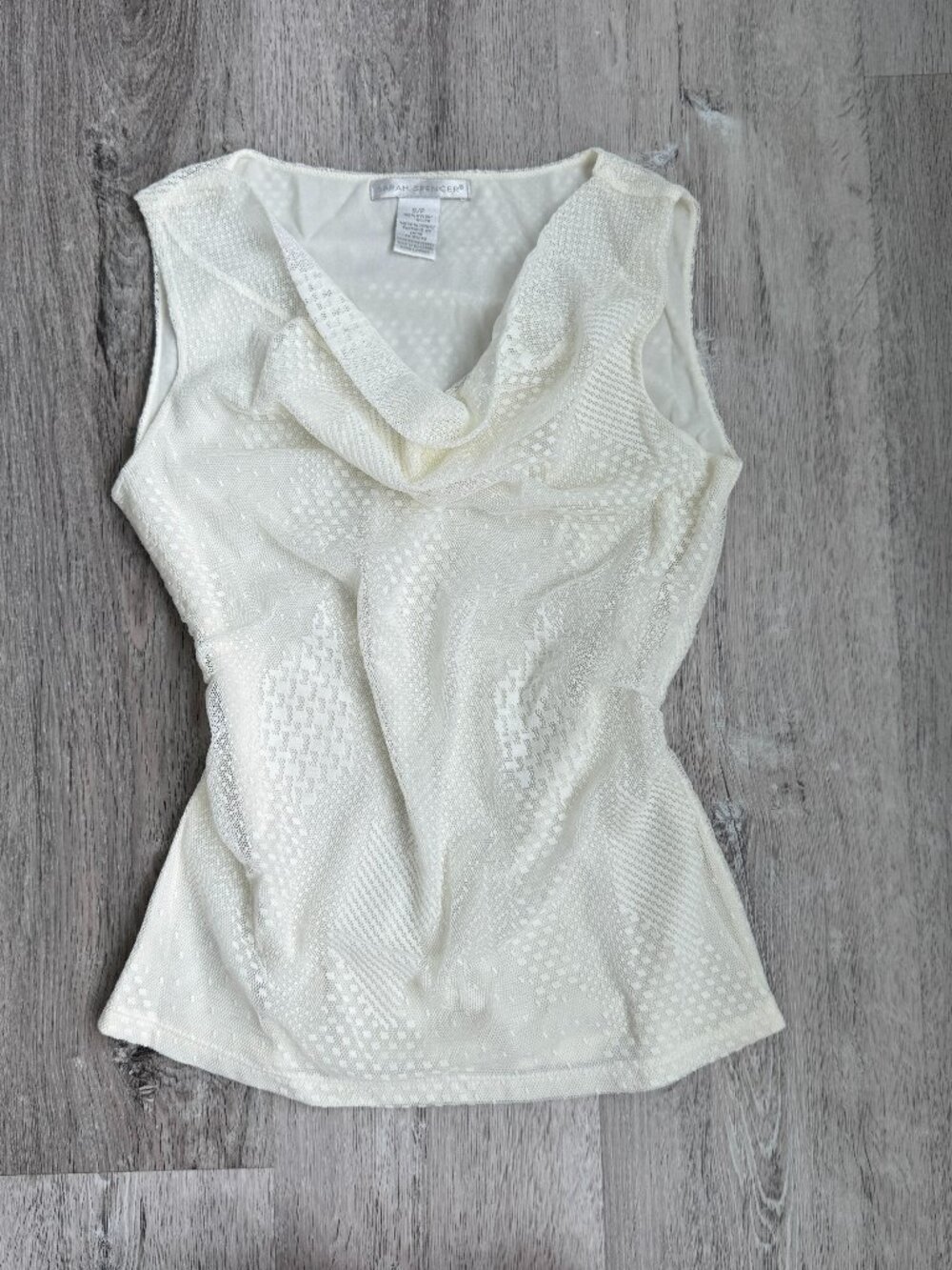 Vintage White Cream Mesh Lace Cowl Neck Top